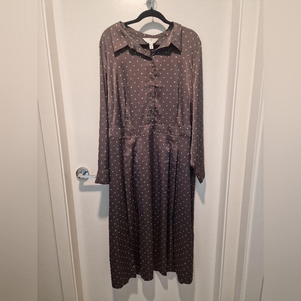 Polka Dot Long Sleeve Shirt Dress - Gray